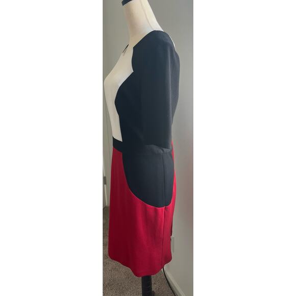 R&K Red Black and White Stretch Midi Sleeve Sheath Career Formal Dress Size 18 - Picture 3 of 11